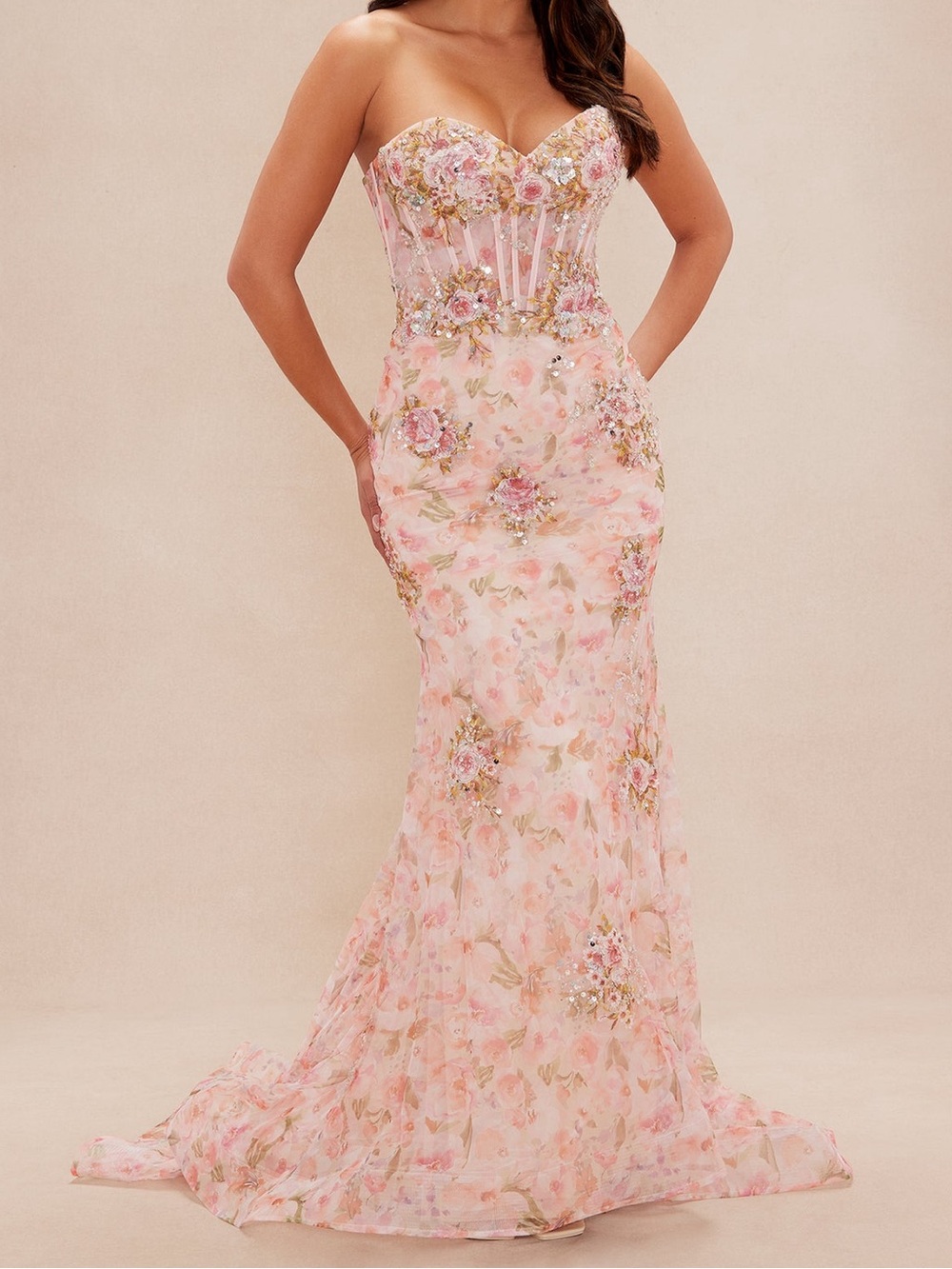 NWTS Fashion Nova Isabella Floral Gown - Pink/combo Size XS
